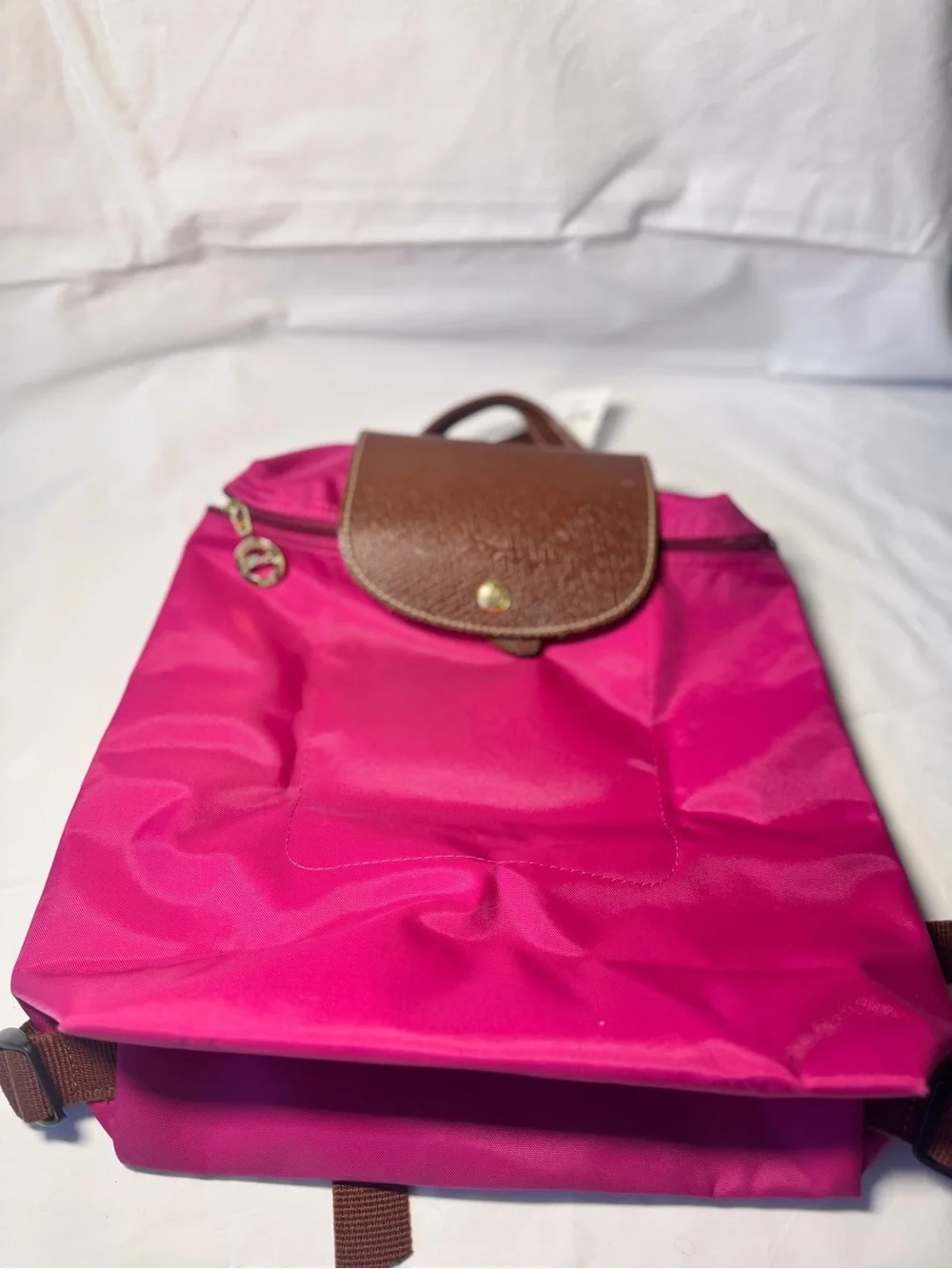 Longchamp Pink Backpack with Brown Trim